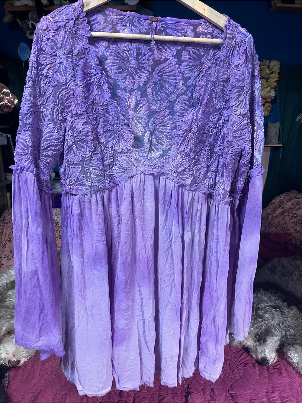 Free People Lavender Purple Crochet Lace Peasant Blouse